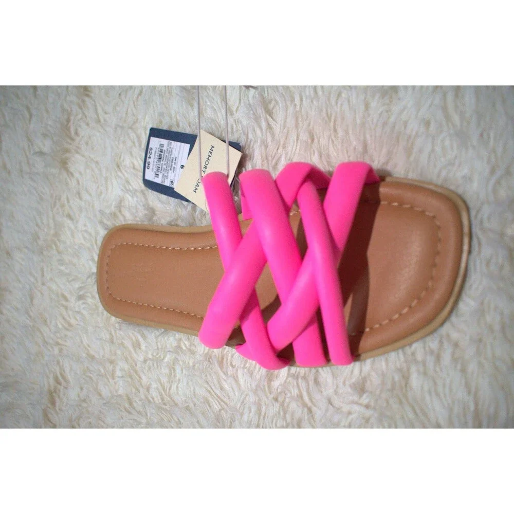 Universal Thread Hot Pink Memory Foam Crisscross Slide Sandals - Women's Size 6